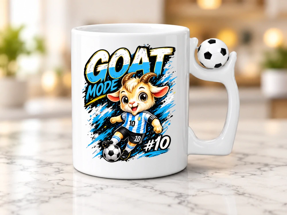 Fotbalový hrnek s míčem GOAT MODE – dárek pro fotbalistu, 300 ml
