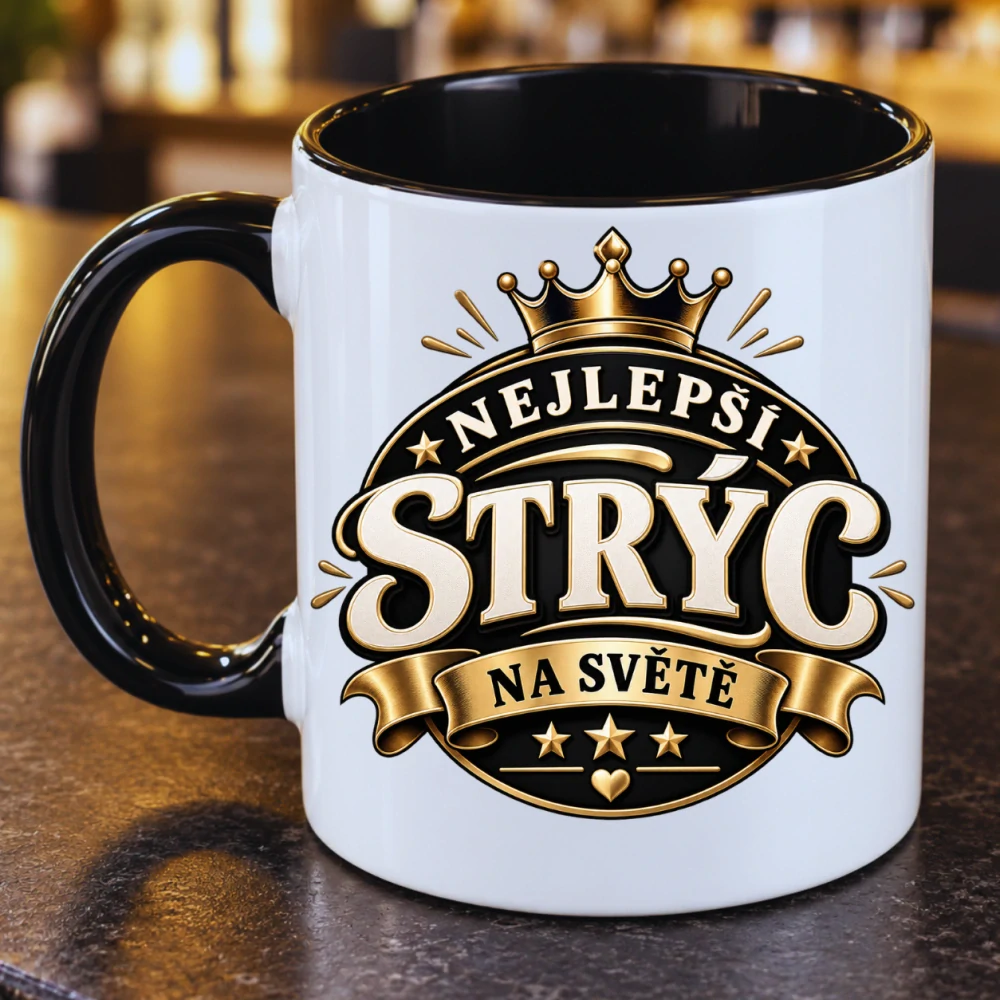 Dárkový hrnek Nejlepší strýc na světě – černo-zlatý, 330 ml