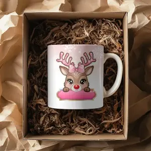 Personalizovaný vánoční hrnek s jelínkem 🦌🎀 – pro holčičky