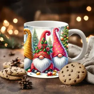 Vánoční hrnek Skřítci ve zlaté a červené