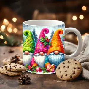 Vánoční hrnek Barevní skřítci s dárkem