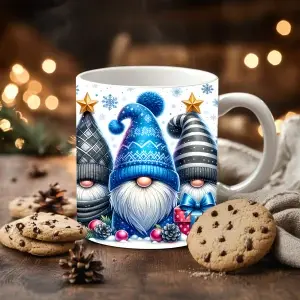 Vánoční hrnek Skřítci v modro-šedých čepicích