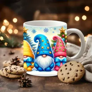 Vánoční hrnek Skřítci v barevných čepicích