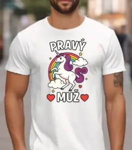 Tričko – Pravý muž (jednorožec & duha)