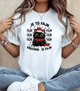 Je to fajn – vánoční tričko s roztomilou kočkou