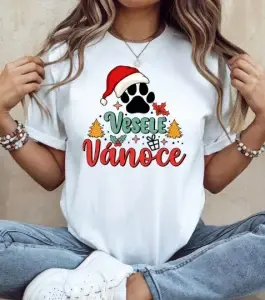 Veselé Vánoce – psí tlapka ve vánočním stylu (dámské tričko)