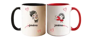 Partnerské hrnky se jmény – červený & černý (zamilovaný set)