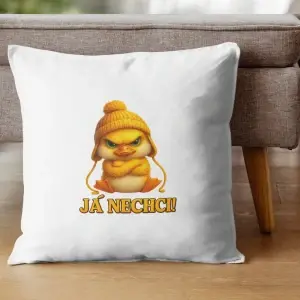 Dekorační polštář „Já nechci!“ – rozmrzelé kuřátko