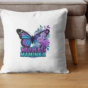 Dekorační polštář Nejlepší maminka – motýl a květiny