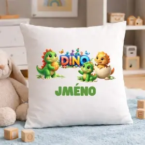 Personalizovaný dětský polštář Dinosauří svět se jménem