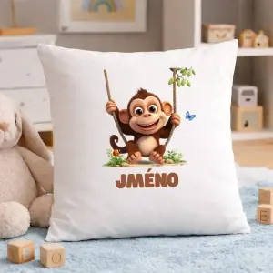 Dětský polštář s opičkou – personalizovaný se jménem dítěte