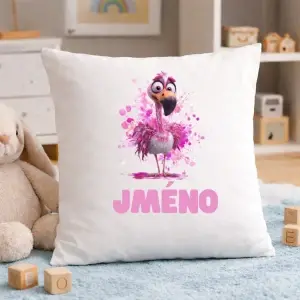 Personalizovaný dětský polštář – Růžový plameňák se jménem