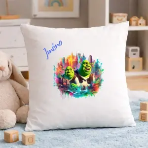 Měkký dětský polštář 45×45 cm s komiksovým pavoučím superhrdinou a vlastním jménem. Potisk A4, 100% polyester, zip – snadno pratelný.