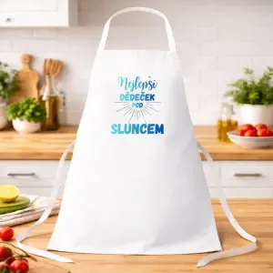 Kuchyňská zástěra Nejlepší dědeček pod sluncem – bílá