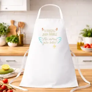 Kuchyňská zástěra „V posteli jsem ďábel, ale vařím jako bůh“