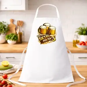 Kuchyňská zástěra Kdo šetří, má na tři – vtipná zástěra s pivem