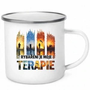 Smaltovaný hrnek Rybáření je moje terapie