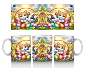 Velikonoční pohoda – hrnek s koťátkem a králíčkem 🐱🐰🌸