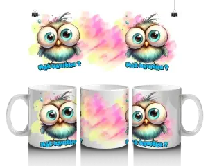 Hrnek „Máš kávičku?“ – Ospalá sova čeká na kofein ☕