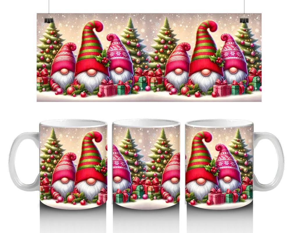 Vánoční hrnek Skřítci u stromečků s dárky