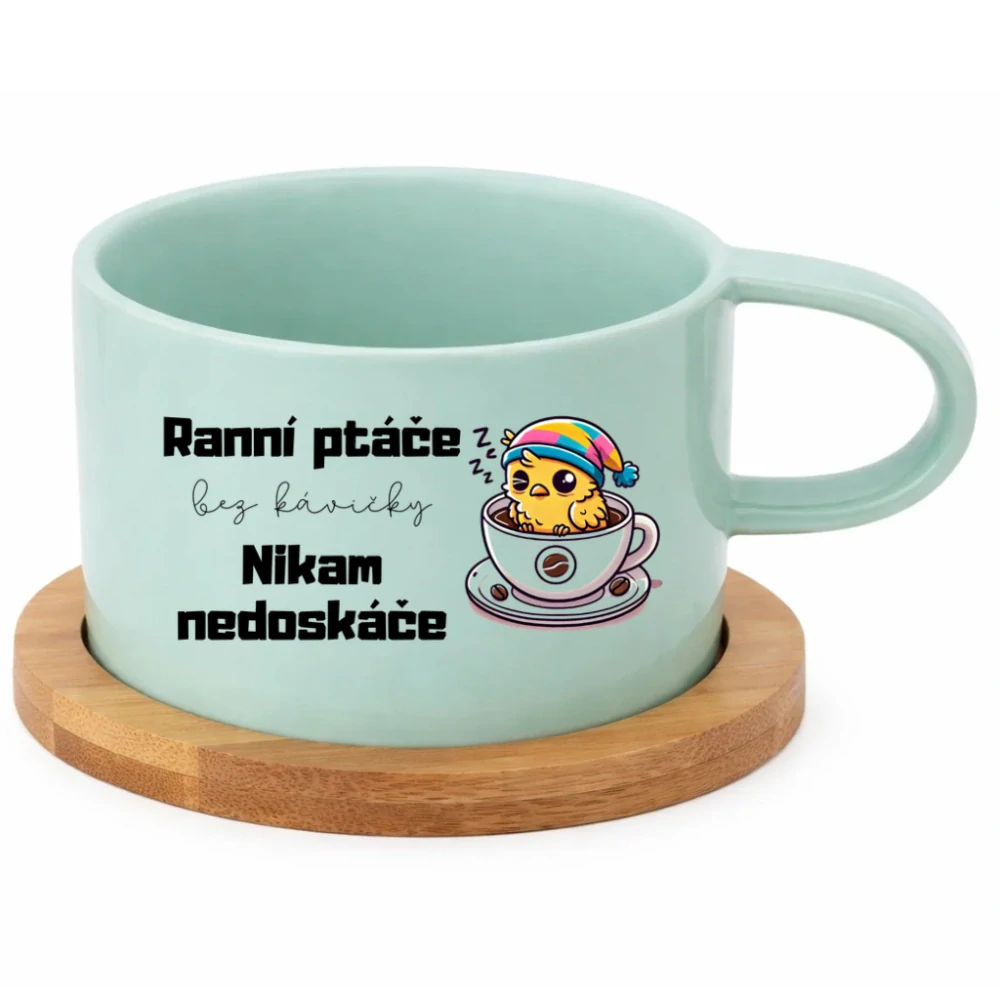 Keramický hrneček 200 ml – „Ranní ptáče bez kavičky nikam nedoskáče“