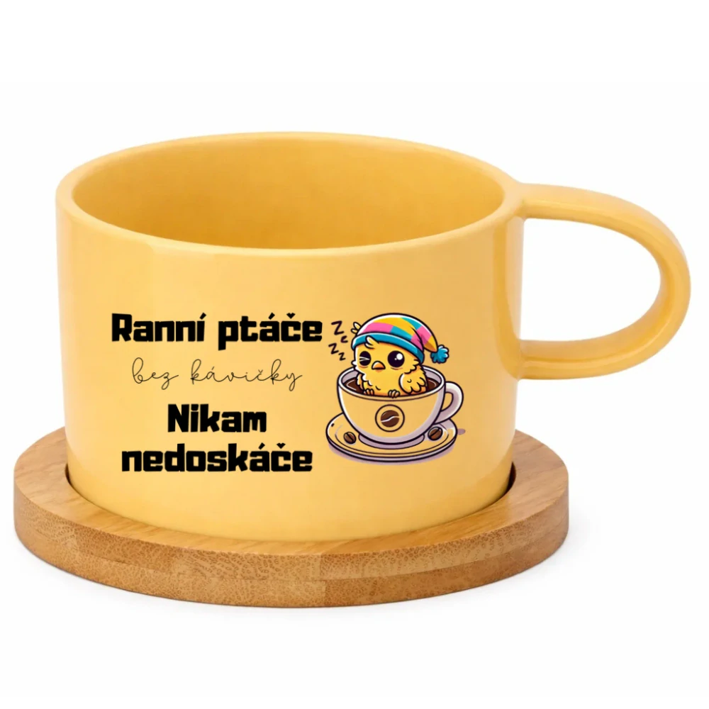 Keramický hrneček 200 ml – „Ranní ptáče bez kavičky nikam nedoskáče“